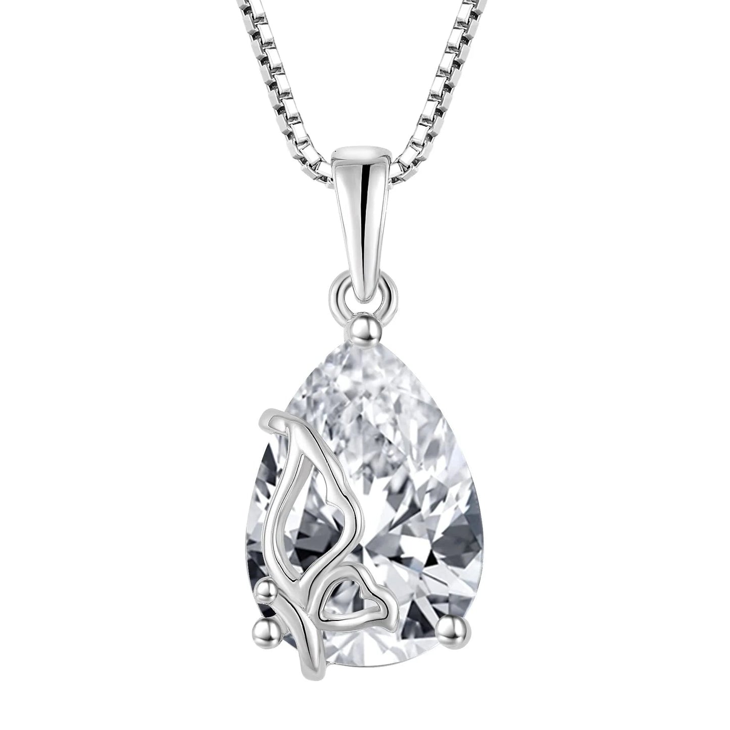 Butterfly Necklace for Women 925 Sterling Silver Teardrop Pendant April Birthstone Necklace Simulated Diamond Jewelry Gifts for Mom Wife Her