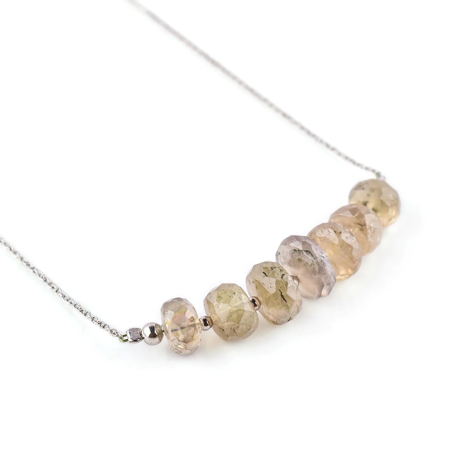 Genuine Diaspore Zultanite Crystal Beaded Stone Dainty Handmade Bar Necklace for Women, Chakra Healing Stones, Birthstone Jewelry, Rhodium Plated 925 Sterling Silver Chain 18 Inch