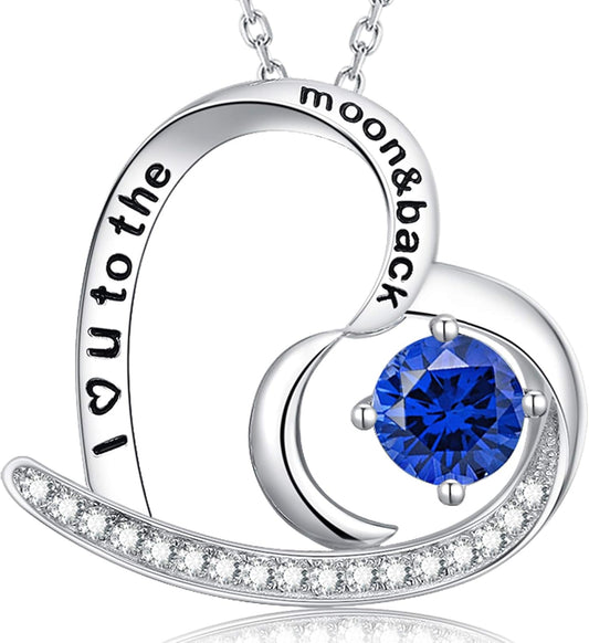 Christmas Jewelry Gifts for Mom I Love You to the Moon and Back Blue Sapphire September Birthstone Necklace Birthday Gifts Women Sterling Silver
