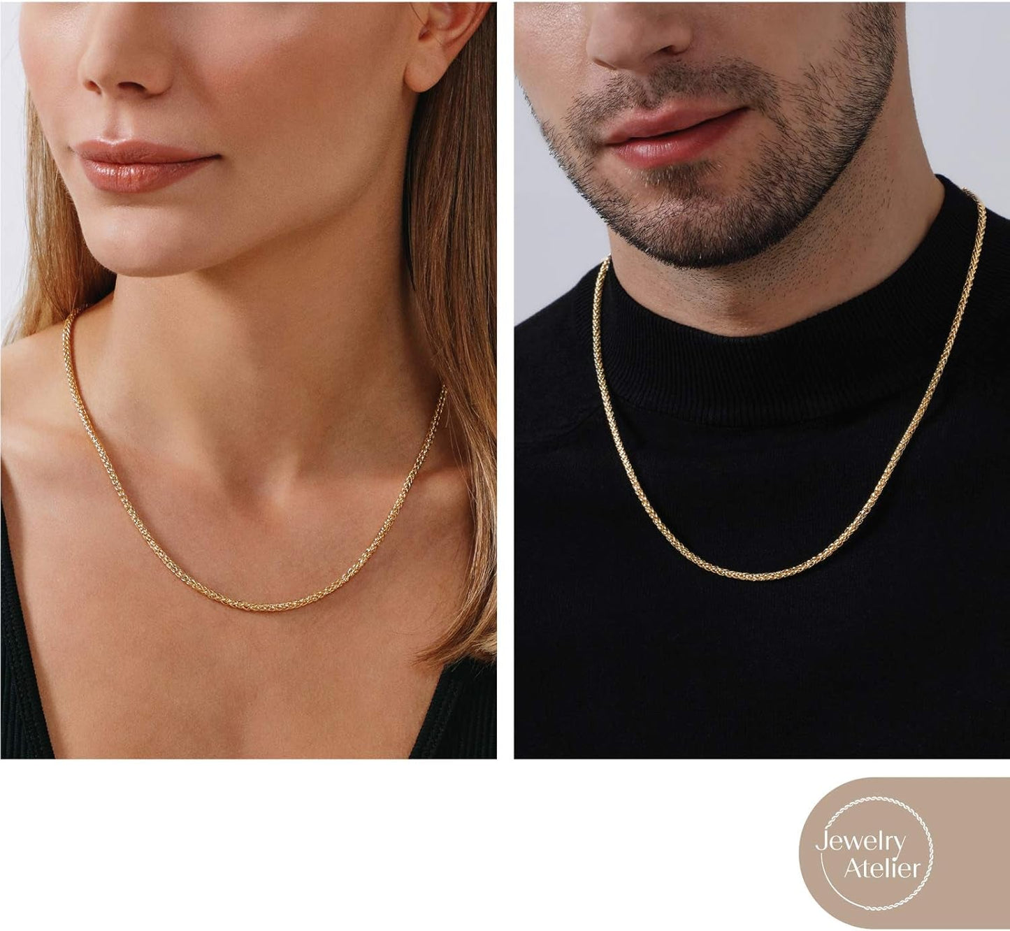 Gold Chain Necklace Collection - 14K Solid Yellow Gold Filled round Wheat/Palm Chain Necklaces for Women and Men with Different Sizes (2.5Mm, or 3.2Mm)
