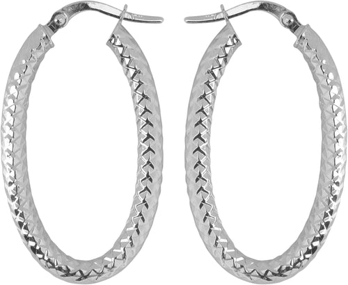 10K Gold Diamond-Cut Oval Hoop Earrings